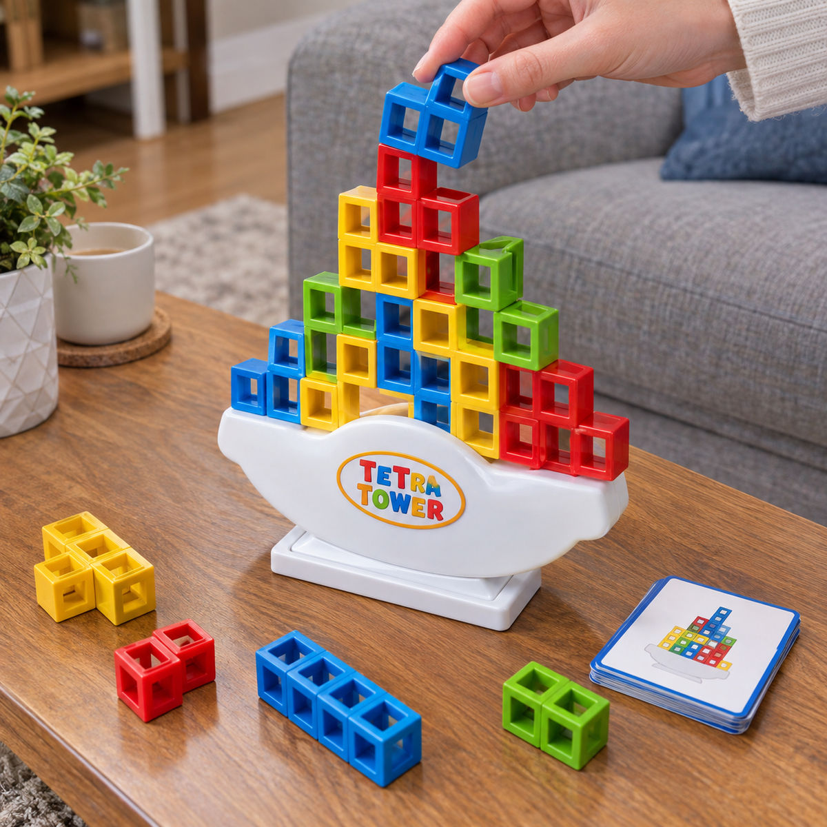 TétraTour™ – Jeu d'Empilage en Famille avec Cartes Défi