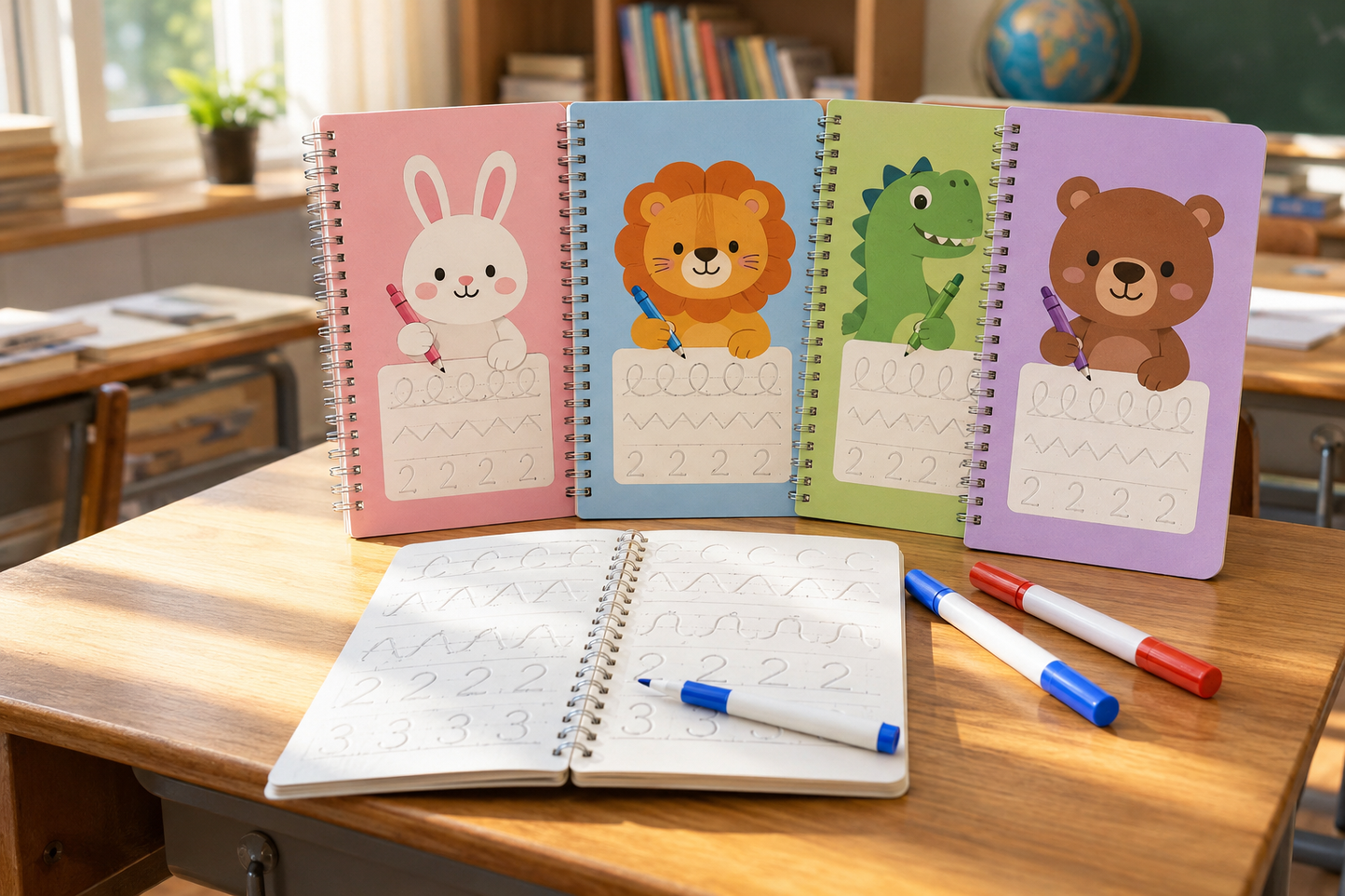 TraceMagic™ – Pack de 4 Cahiers d'Écriture Réutilisables
