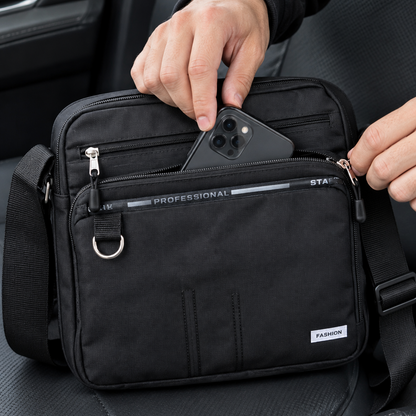 ZipNomad™ – Besace Bandoulière Homme Noire, Double Zip et Sangle Réglable