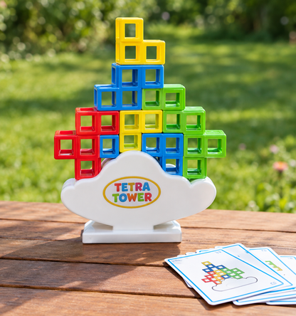 TétraTour™ – Jeu d'Empilage en Famille avec Cartes Défi