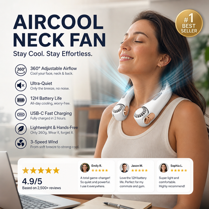 BreezeGo™ – Ventilateur de Cou Mains Libres 360°