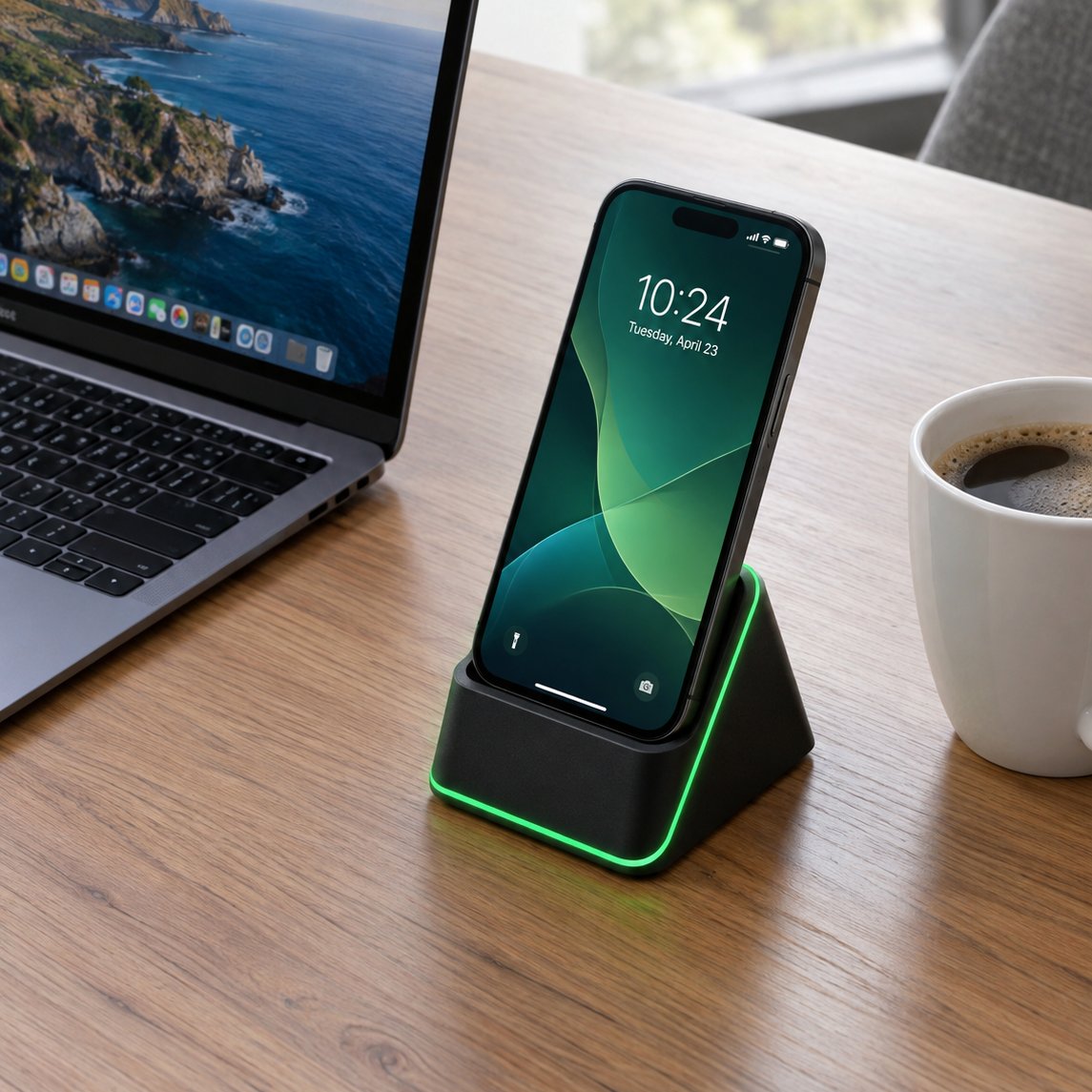 situation — SonoGlow™ – Support Téléphone Enceinte à Induction 5-en-1