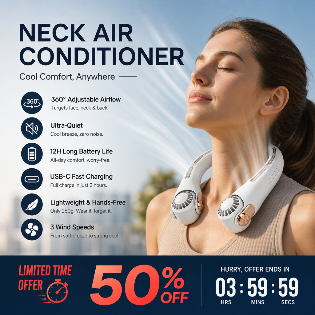 BreezeGo™ – Ventilateur de Cou Mains Libres 360°