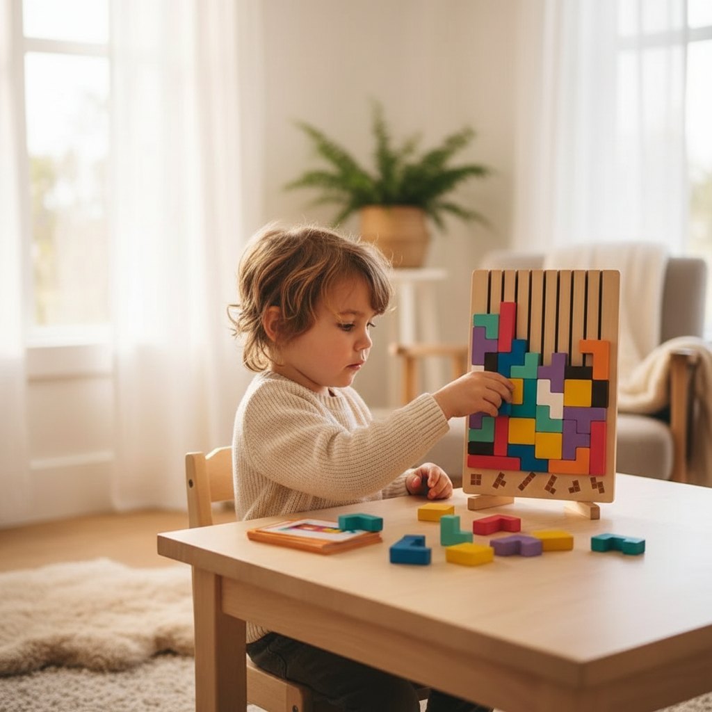 TetriBois™ – Tetris en Bois Montessori + Cartes-Défis