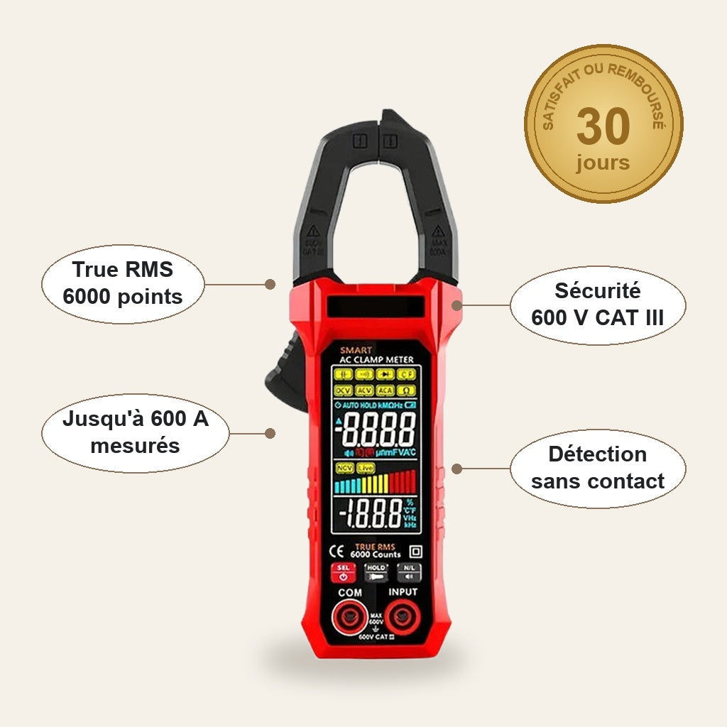 True RMS 6000 points, 600 A, 600 V CAT III, détection sans contact
